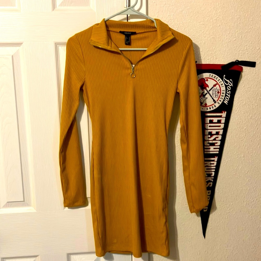 Mustard yellow above the knee maxi dress with zip up neck. NWT